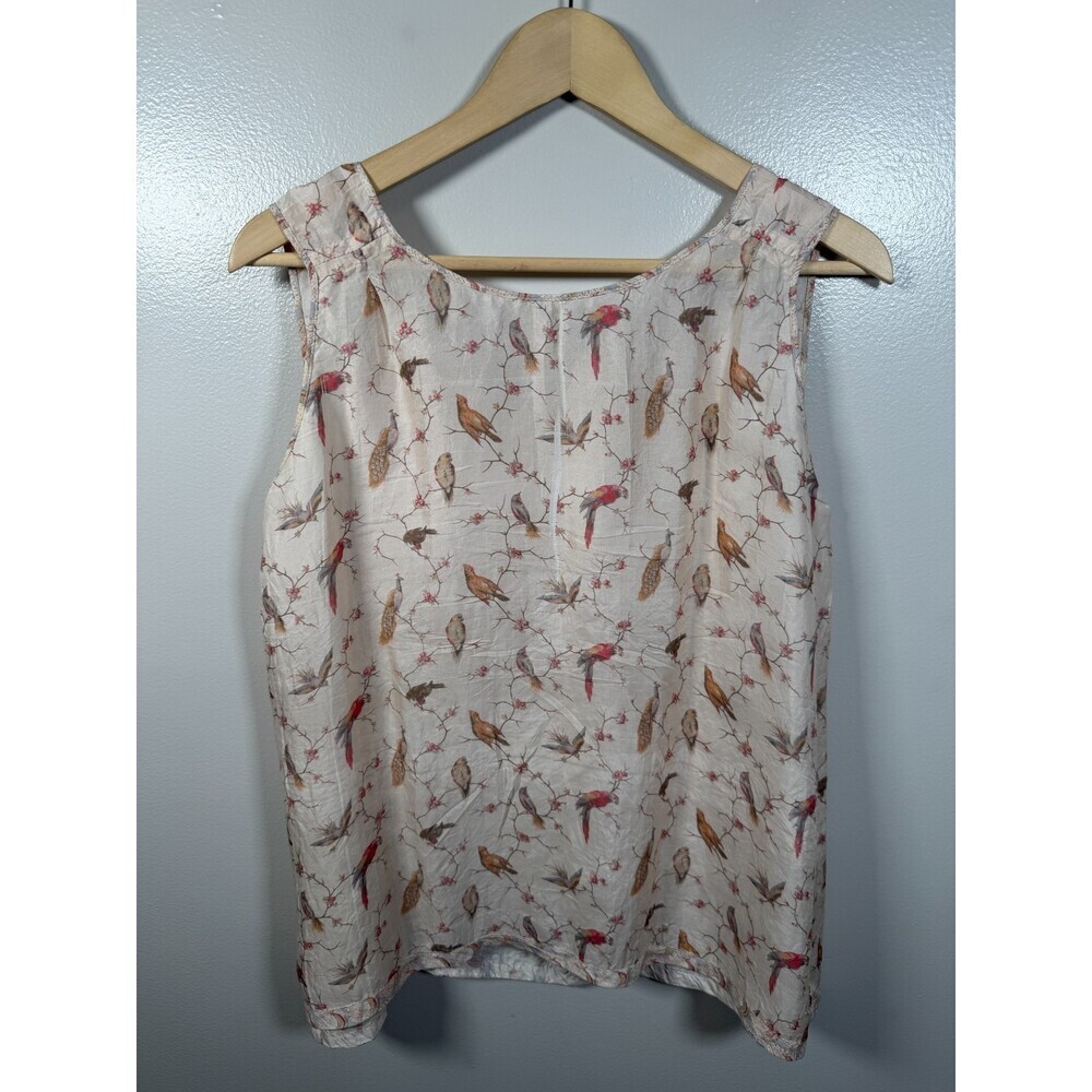 Dosa Silk Shell Sleeveless Top Size 2 US Small Bird Cherry Blossom Lagenlook